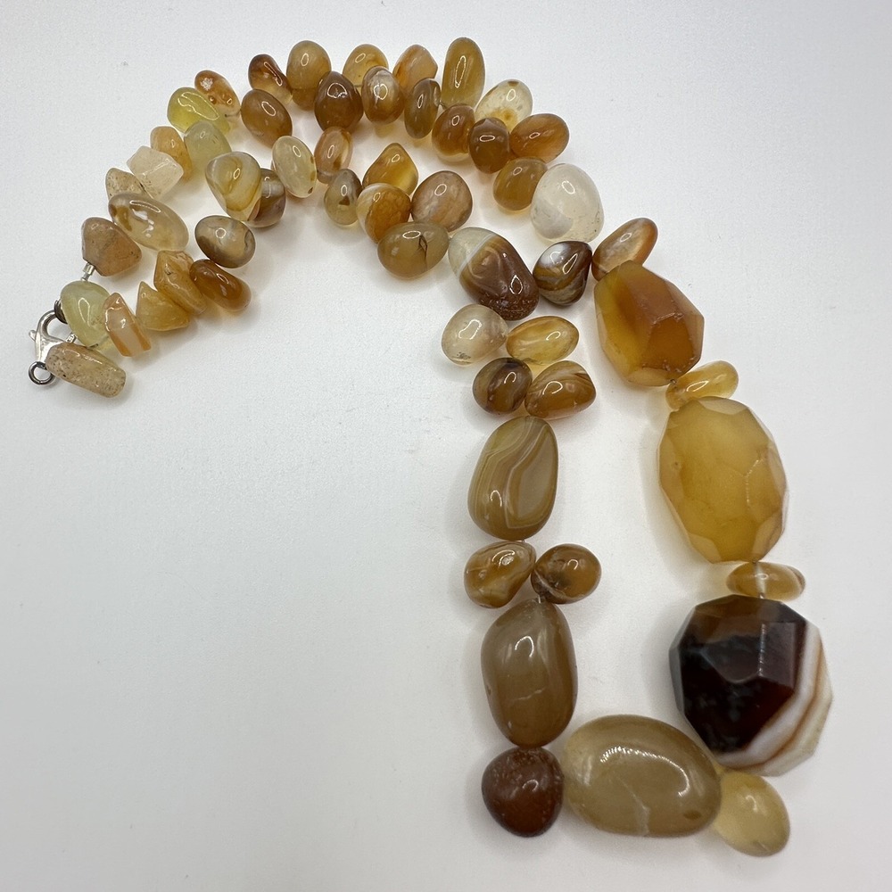 Beaded Agate Necklace Warm Earth Tones Statement Choker 18" 127g - Picture 13 of 16